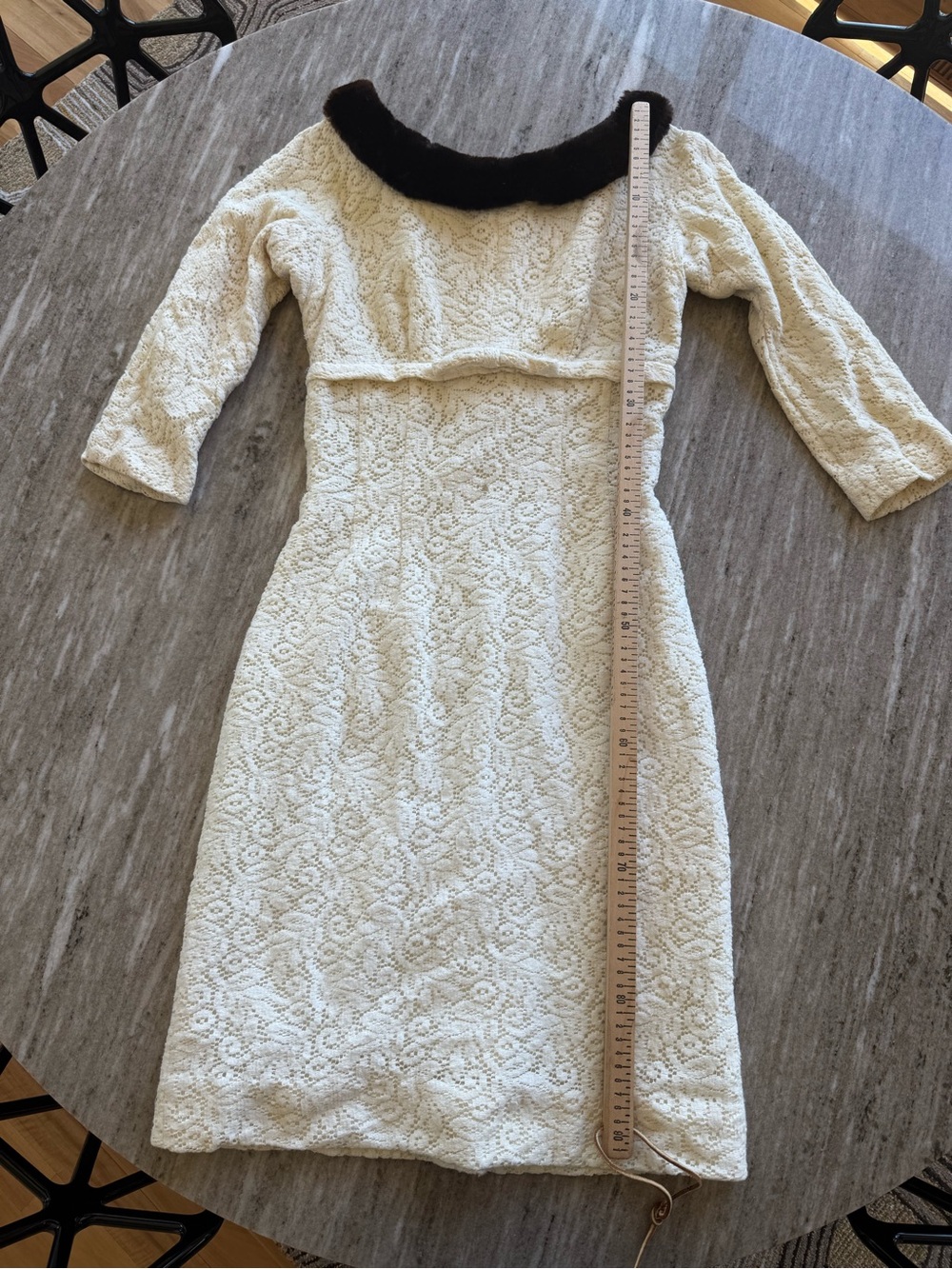 Vintage cream dress with faux fur